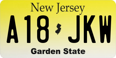 NJ license plate A18JKW