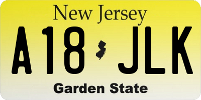 NJ license plate A18JLK