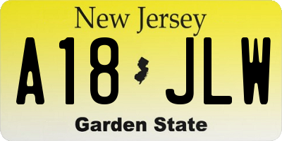 NJ license plate A18JLW