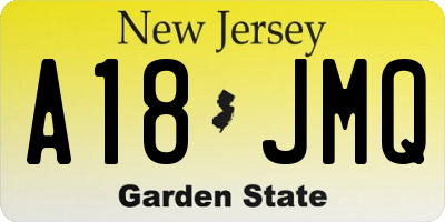 NJ license plate A18JMQ