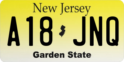 NJ license plate A18JNQ