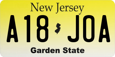 NJ license plate A18JOA