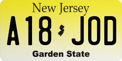 NJ license plate A18JOD