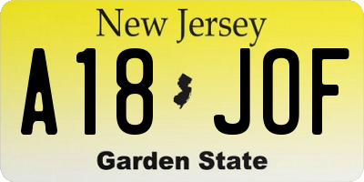 NJ license plate A18JOF