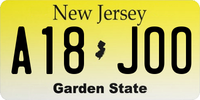 NJ license plate A18JOO