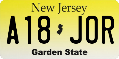 NJ license plate A18JOR