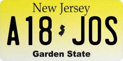 NJ license plate A18JOS