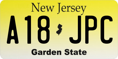 NJ license plate A18JPC