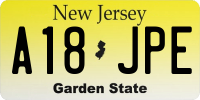 NJ license plate A18JPE