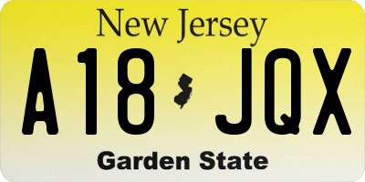 NJ license plate A18JQX