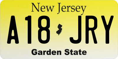 NJ license plate A18JRY