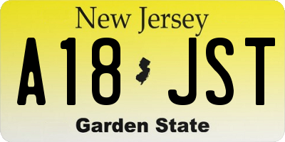 NJ license plate A18JST