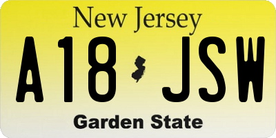 NJ license plate A18JSW