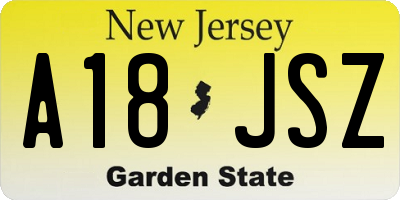 NJ license plate A18JSZ