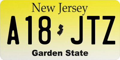 NJ license plate A18JTZ