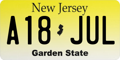 NJ license plate A18JUL