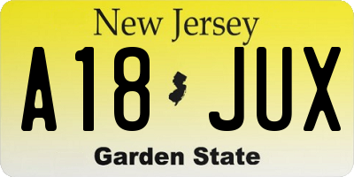 NJ license plate A18JUX