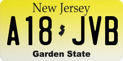 NJ license plate A18JVB