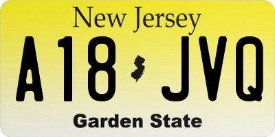 NJ license plate A18JVQ