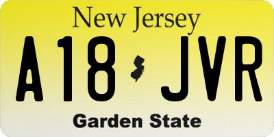 NJ license plate A18JVR