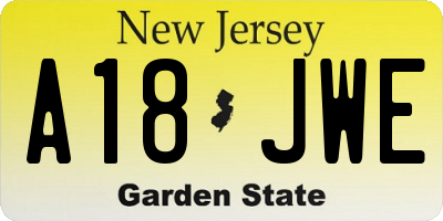 NJ license plate A18JWE