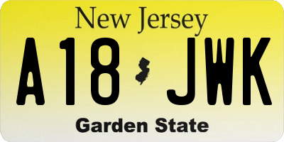 NJ license plate A18JWK