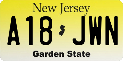 NJ license plate A18JWN