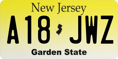 NJ license plate A18JWZ