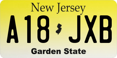 NJ license plate A18JXB