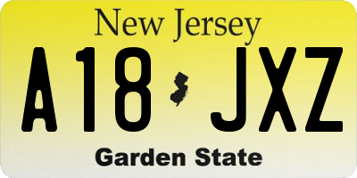 NJ license plate A18JXZ