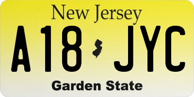 NJ license plate A18JYC