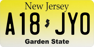 NJ license plate A18JYO