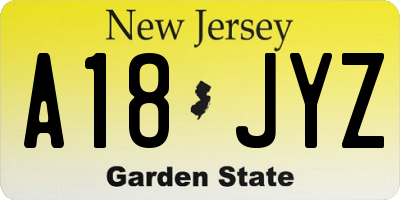 NJ license plate A18JYZ