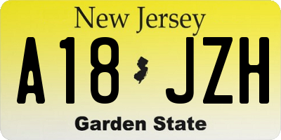 NJ license plate A18JZH