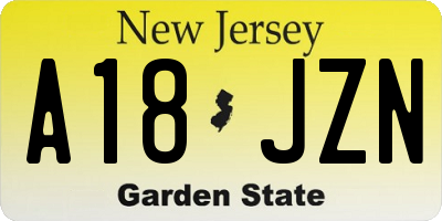 NJ license plate A18JZN