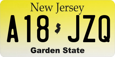 NJ license plate A18JZQ