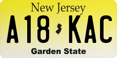 NJ license plate A18KAC