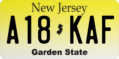 NJ license plate A18KAF