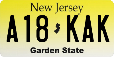 NJ license plate A18KAK