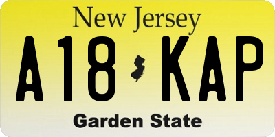 NJ license plate A18KAP