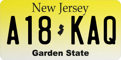NJ license plate A18KAQ