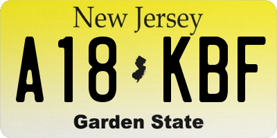 NJ license plate A18KBF