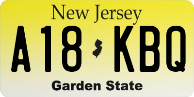 NJ license plate A18KBQ