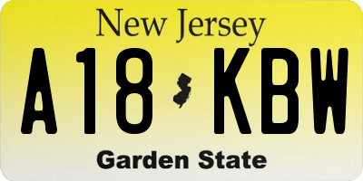 NJ license plate A18KBW