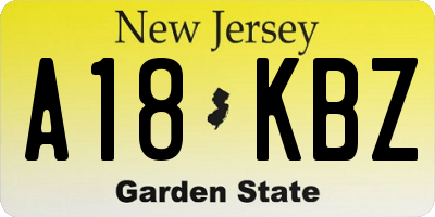 NJ license plate A18KBZ