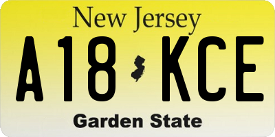 NJ license plate A18KCE