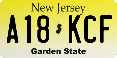 NJ license plate A18KCF