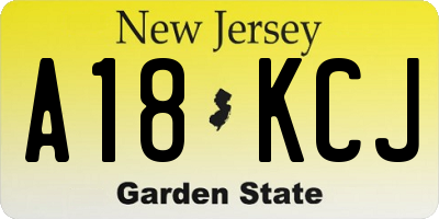 NJ license plate A18KCJ
