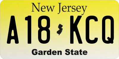 NJ license plate A18KCQ