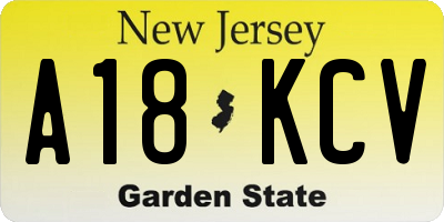 NJ license plate A18KCV